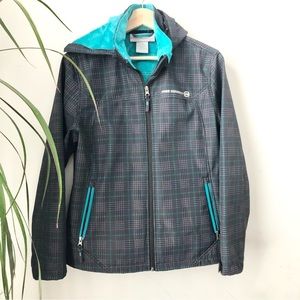 FREE COUNTRY Women’s Gray Turquoise Hooded Sherpa Lined Jacket Size L